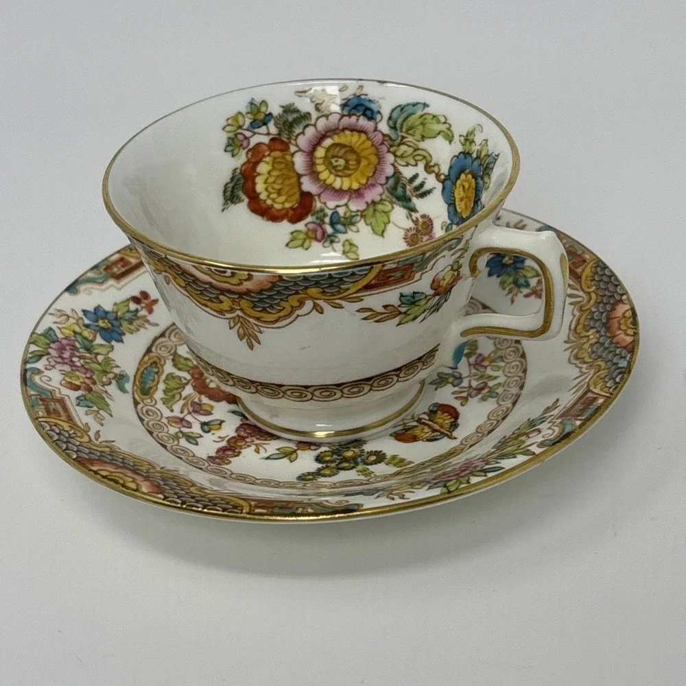 Hudson & Middleton Sutherland China Kiang Tea Cup Saucer Set Floral Gold Gilt‎